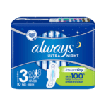 ALWAYS ULTRA SANITARY NIGHT PADS 10'S (HALF BOX) (8)